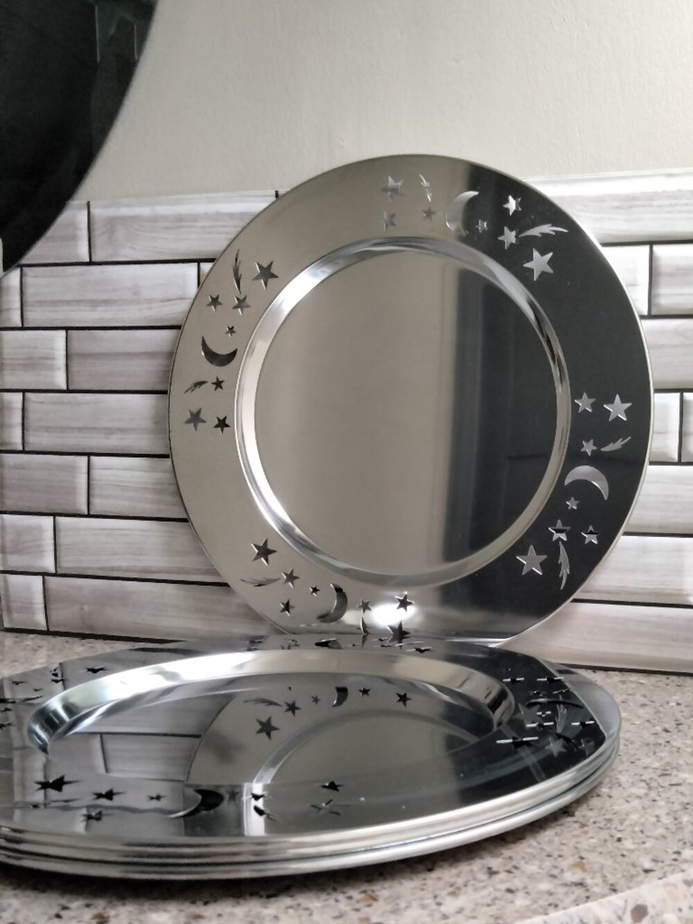 Set of 4 Cosmic Metal Charger Plates / Trays (A)